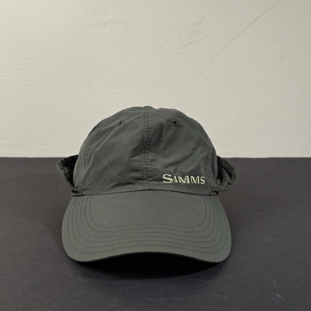 Simms Fishing Hat Green Nylon Long Bill Ear Flap Gorpcore Cap